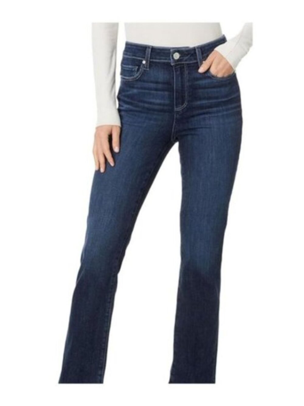 PAIGE Cindy Shipwreck Hi-Rise Straight Jeans Washed Dark Blue Women 33/XL